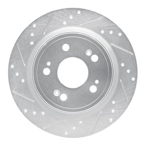 Acura RLX Brake Rotor (1) - Rear Left - R1 Concepts - Drilled & Slotted - Silver - `14-`20 Acura RLX Brake Rotor (1) - Rear Left - R1 Concepts - Drilled & Slotted - Silver - `14-`20